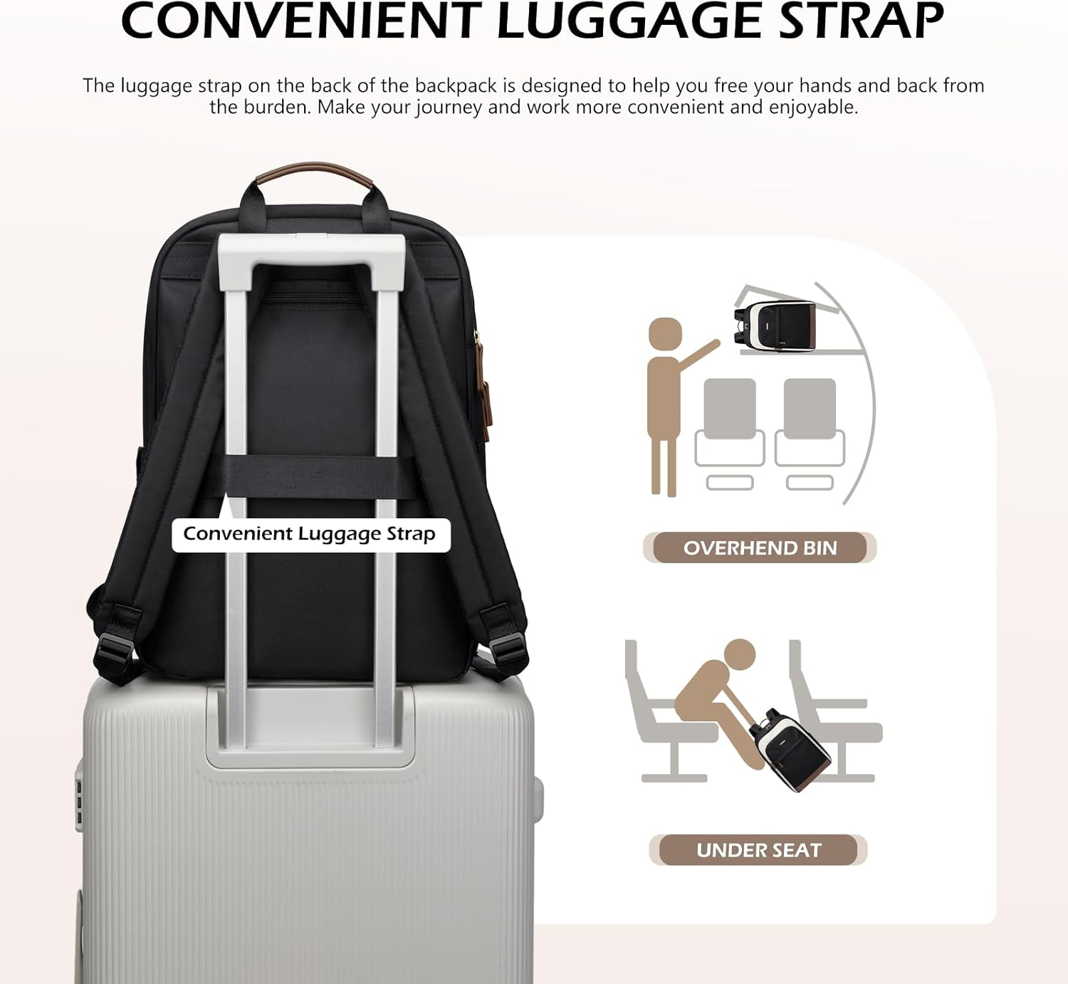 Laptop Backpack for Women Travel Carry On Bag Weekender Business Multilayer Personal Item Backpack,16 Inch,WBlack