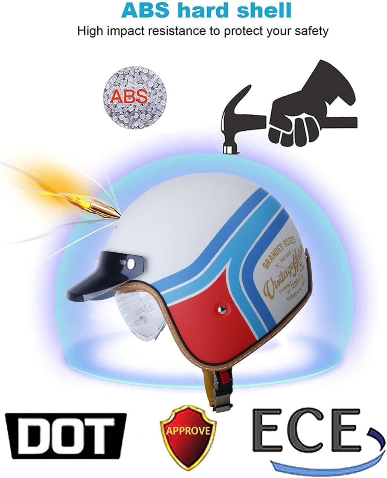 3/4 Casco Jet Capacete Moto Vintage con Gafas De Doble Capa Forro Cómodo Cascos Jet Homologado Dot/ECE Cascos Moto Adecuado para Adulto Hombre Mujer Casco Moto Vintage