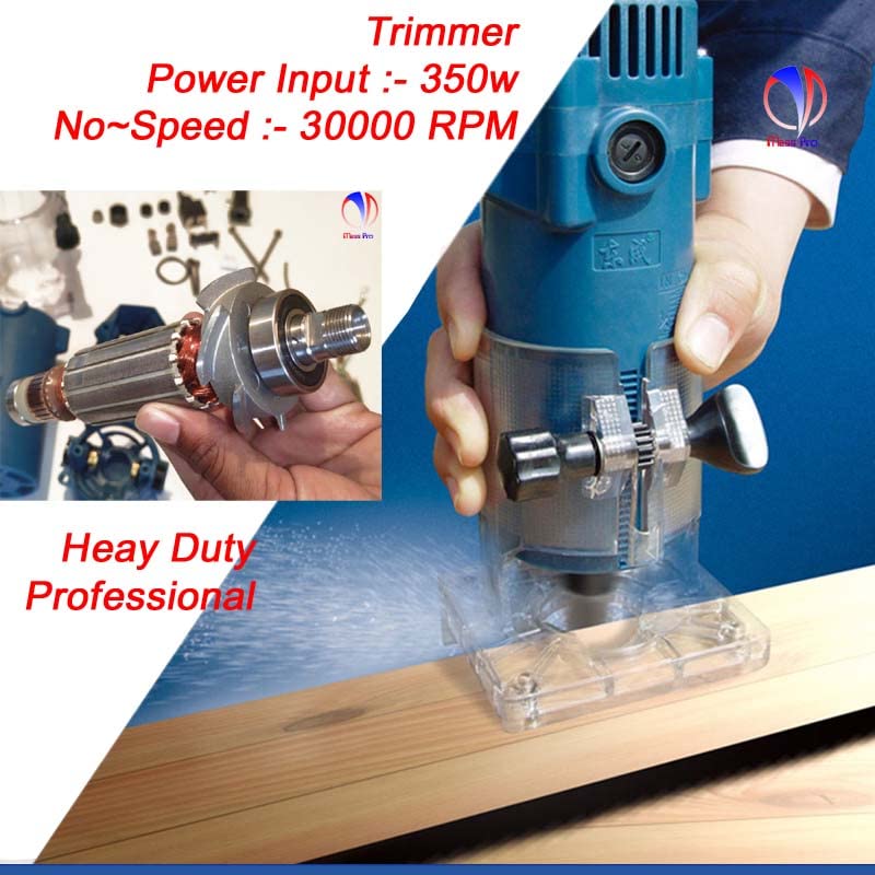 ISC Electric Trimmer 350W 30000r/min Wood Trimmer Tools Router Wood Milling Machine for Woodworking Rotary Tool (6.35 mm) 220V Electric Trimmer 1