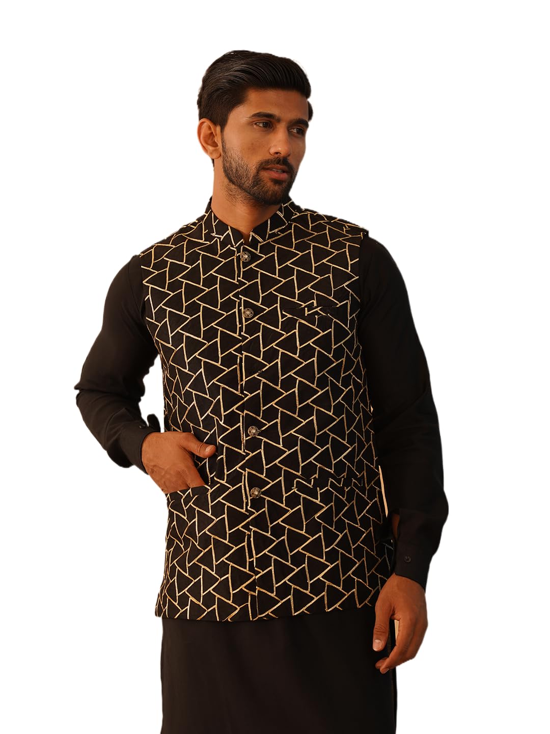 jompers Men's Embroidered Silk Blend Nehru Jacket-picture-17