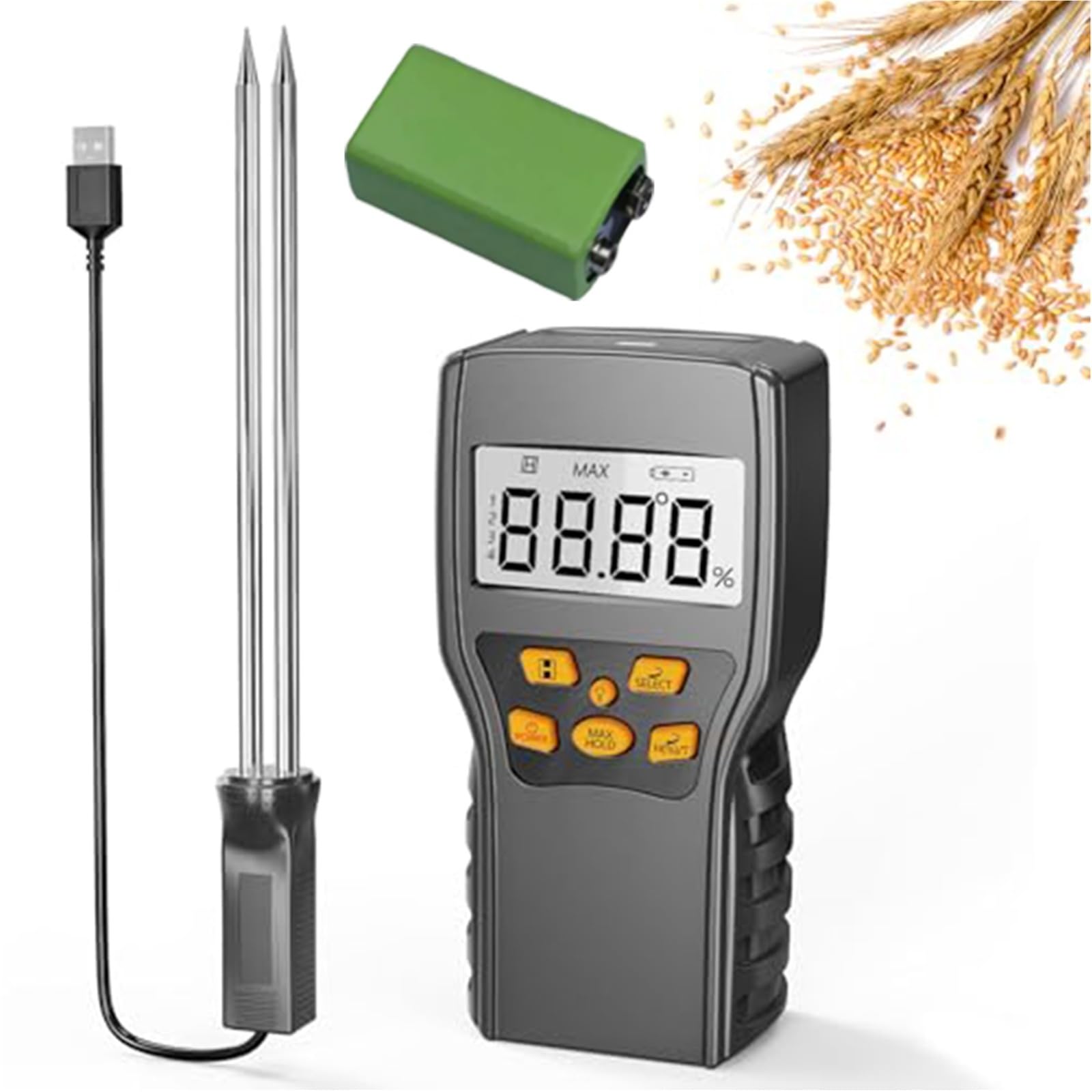 Humidimètre portable pour grains, maïs, blé et riz avec 4 modes et plage 2%-30%