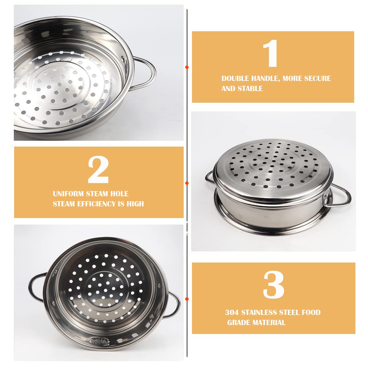 Cuiseur vapeur rond en acier inoxydable de 17,8 cm, panier de cuisson vapeur pour cuisine, raviolis et petits pains (18 cm)