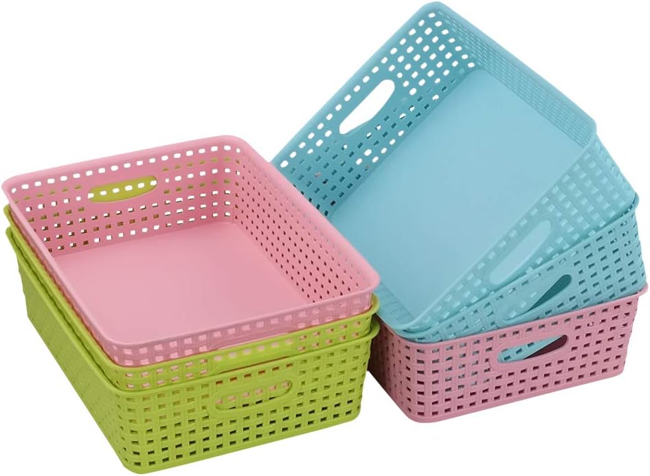 Storage Baskets for A4 Paper Set of 6, Colored Shallow Plastic Basket