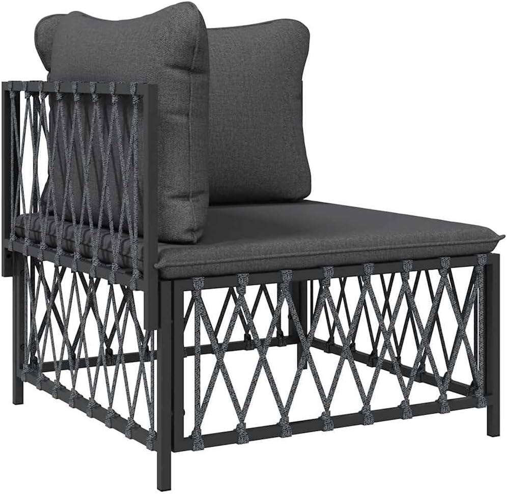 vidaXL Patio Corner Sofa - Anthracite Color, Durable Woven Fabric Material, Powder-Coated Steel Frame, Comfortable Cushions, Modular Outdoor Seating Unit