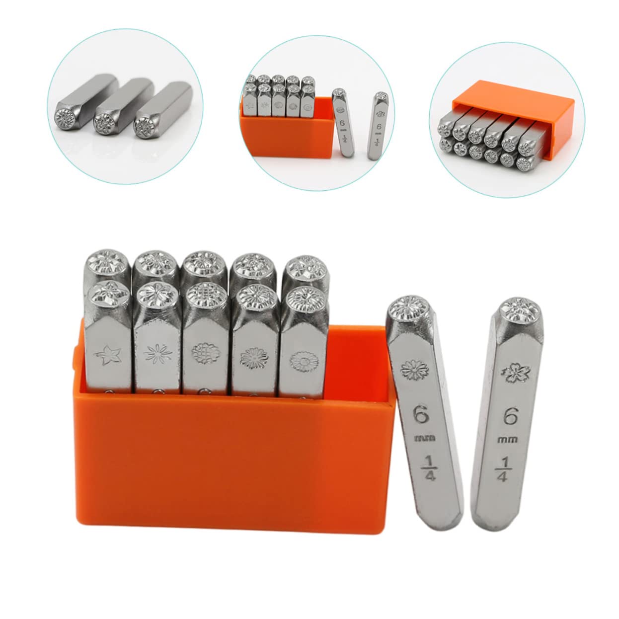 Tampon à Sculpter le Cuir Fleur en Acier, Lot de 12 Set de Set de Pièces