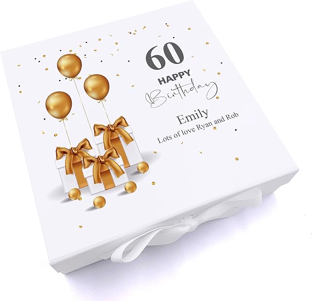 Personalised 60th Birthday Keepsake Memory Box Gold Presents (Large)