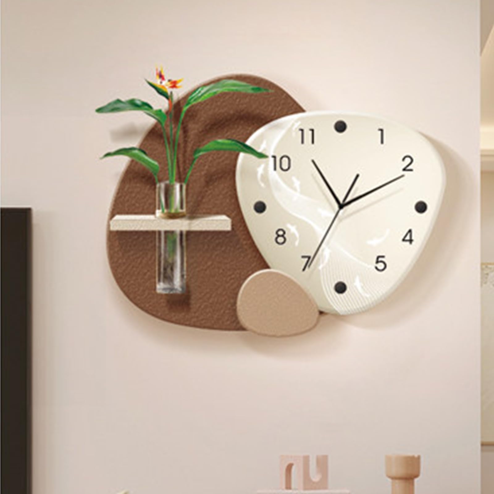 ITOSUI Modern Art Decor Clock with 3D Glass Vase,Stylish Creative Wall Art for Living Room,Silent Non-Ticking Decorative Wall Clocks,for Living Room Bedroom Dining Room(Brown Ordinary,23.6x17.7in)