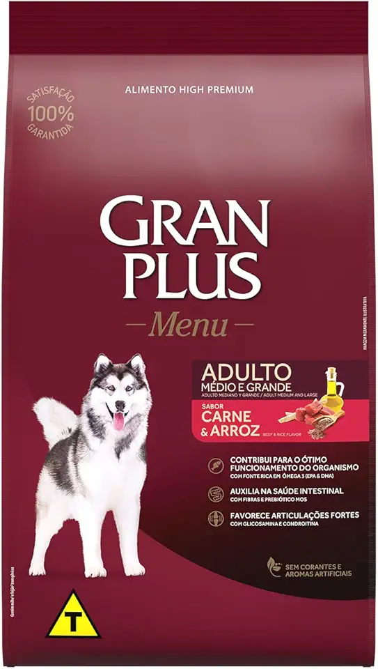 Ração GranPlus Menu Carne e Arroz Cães Adultos 15kg