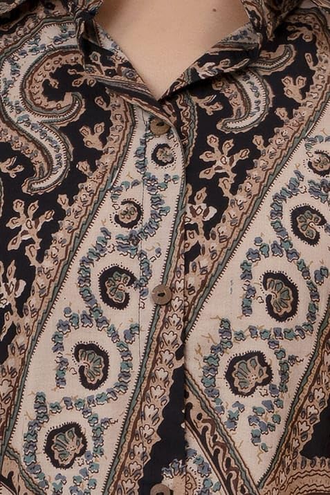 Image of Brown Paisley Printed Kurta with Straight Pants | Kurti Set for Woman