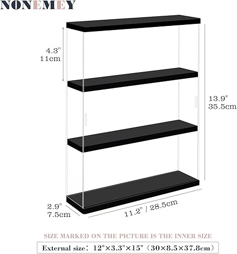Miniatura 7 de NONEMEY Caja de exhibición de acrílico transparente con base de madera de 2 niveles, 3 niveles, 1224 compartimentos, caja de almacenamiento,