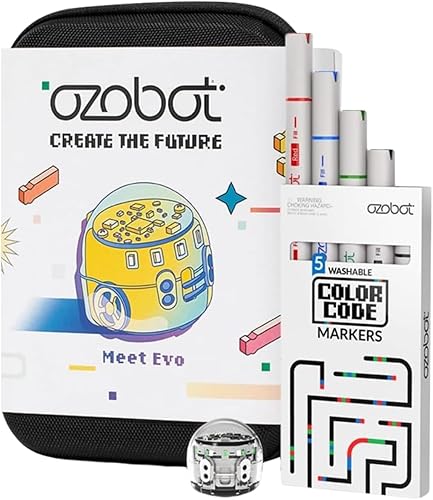Ozobot Kit de entrada Evo robot de codificación interactivo, niños a partir de 5 años, incluye marcadores de código de color, cable de carga,