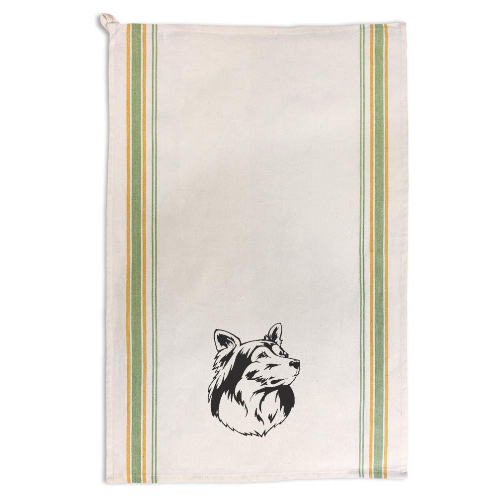 Custom Decor Kitchen Towels Shetland Sheepdog Head Black Pets Dogs Cleaning Supplies Dish Towels Green Stripe Design Only