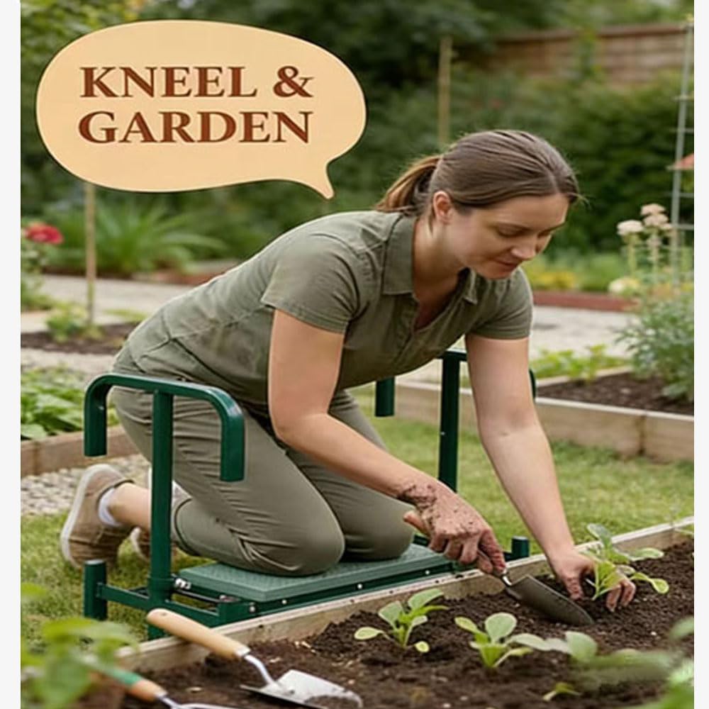 Banc de Jardinage Pliable 2 en 1, 60x52x27cm Tabouret Agenouilloir de Jardin, Tabourets de Jardinage, Repose Genoux Jardin, avec Pochette de Rangement avec Coussin Doux en EVA (Vert)