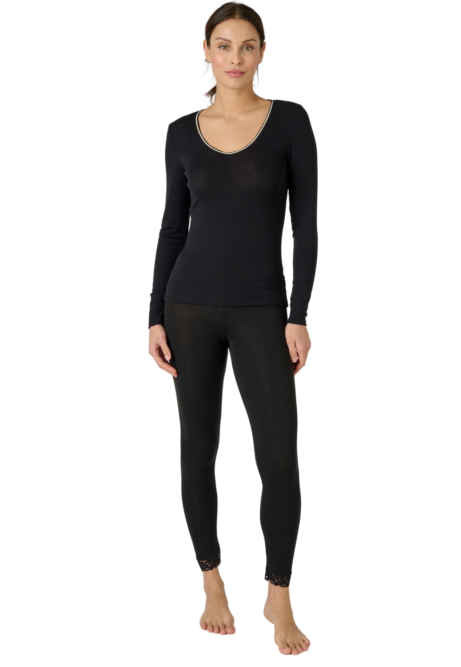 Damart - T-Shirt Manches Longues Thermolactyl Sensitive Femme Noir Taille 34-36 (XS)