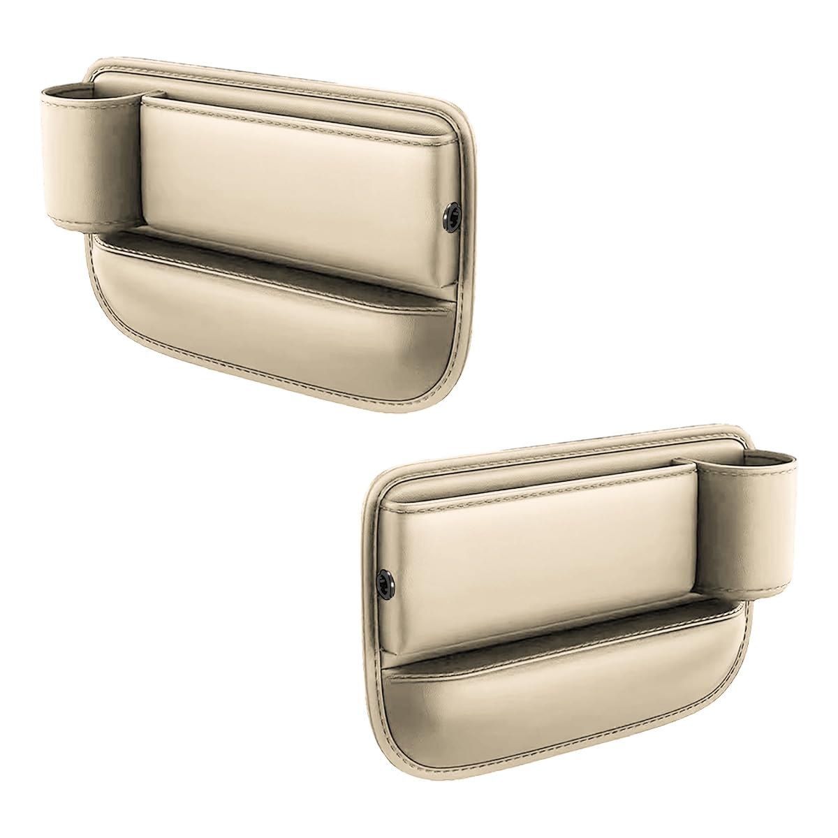 2PCS Car Seat Gap Filler Organizer, Adjustable Auto Seats Storage Box with Cup Holder, Leather Multifunction Vehicle Organizers for Phone Key Sunglass Card, Universal Fit Sedan SUV Truck (Beige)