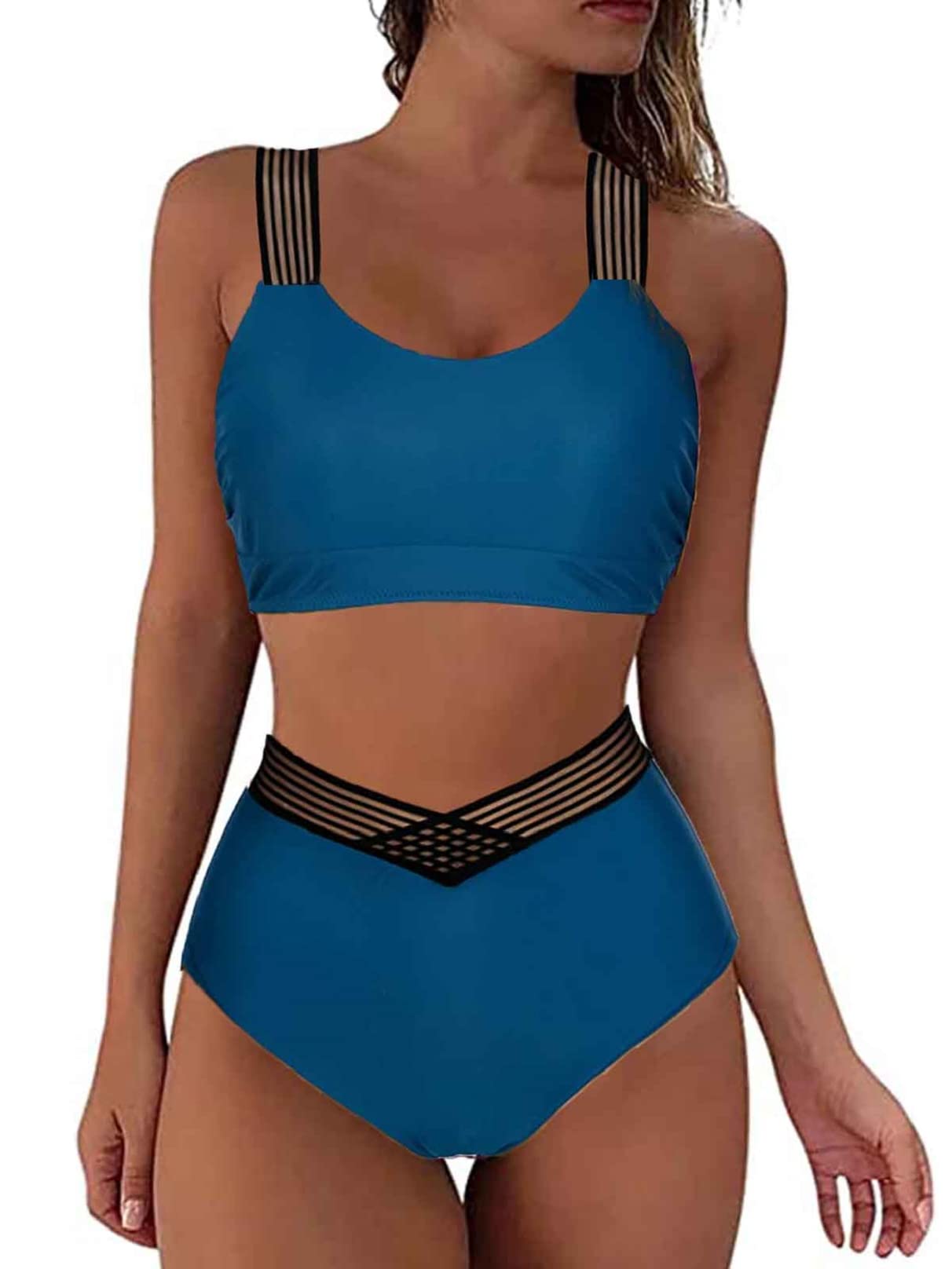Yutdeng Bikinis Mujer Braga Alta Bikini Push Up con Relleno Tirantes y Cintura de Malla Control del Vientre Bikini Deportivo Mujer Biquini Bañadores Traje de Baño 2 Piezas Ropa Playa