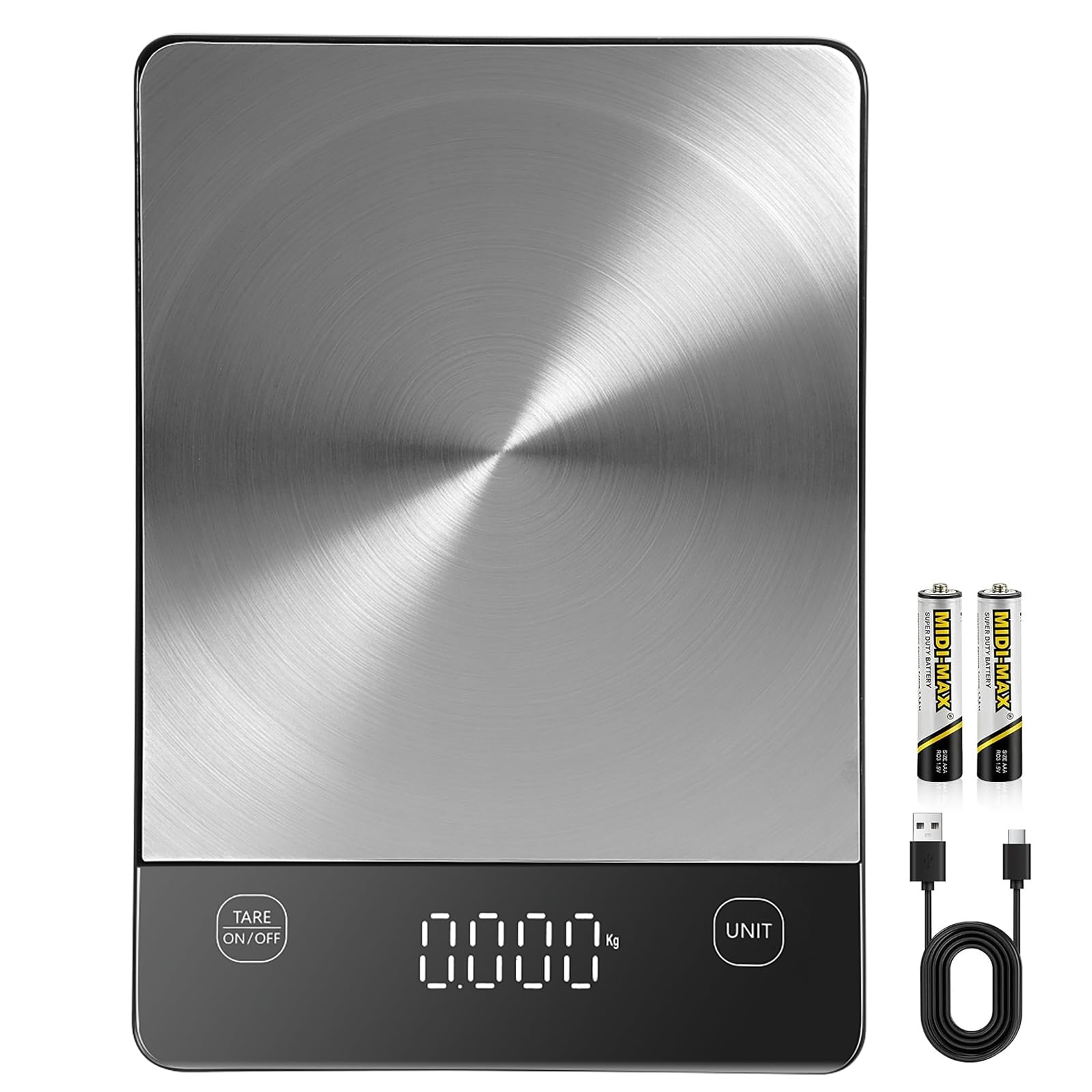 Diyife Rechargeable Kitchen Food Scale, 1g/15kg, Tempered Glass Platform