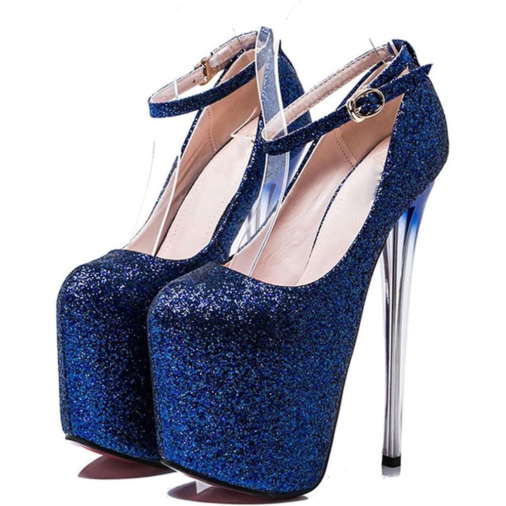 Hyfzxwx Women's C Sexy Fashion Platform Pumps Ultra High Stiletto Heels 19 M Round Toe Glitters Sequins Wedding Shoe Night Lub Fetish Party High Heels Thigh/C/39Eu