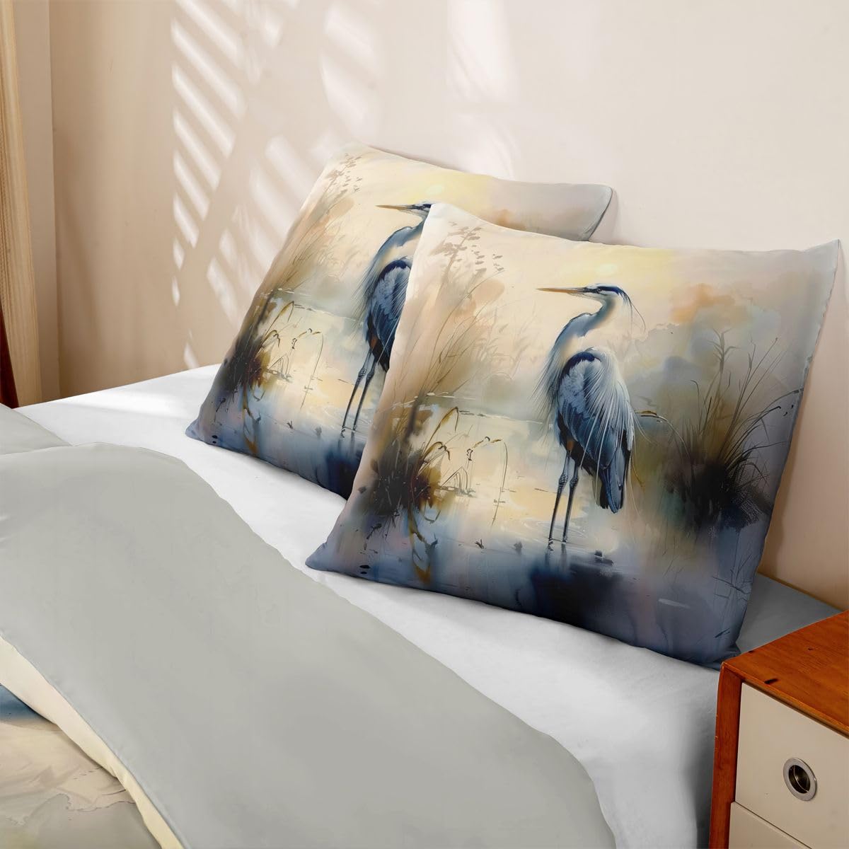 Homewish Aquarell Reiher Microfaser Bettwäsche 135x200 4teilig