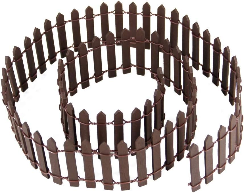 Miniature Fairy Garden Fence, DIY Wood Picket Fence Mini Ornament (Brown)