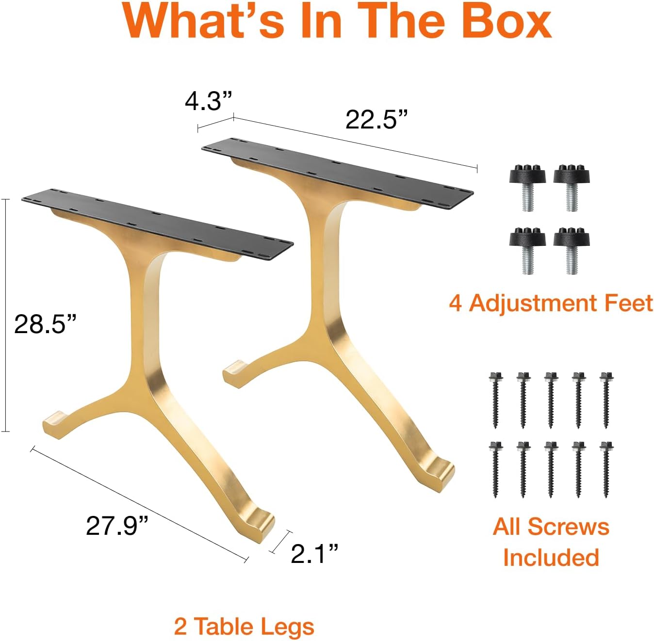 Flowyline 28" H 430 Wishbone Handcrafted Gold Metal Table Legs and Bases for Dining Tables Steel Desk Legs Rust-Resistant, Adjustable Furniture Legs for Bench DIY Mid-Century Modern Indoor/Outdoor
