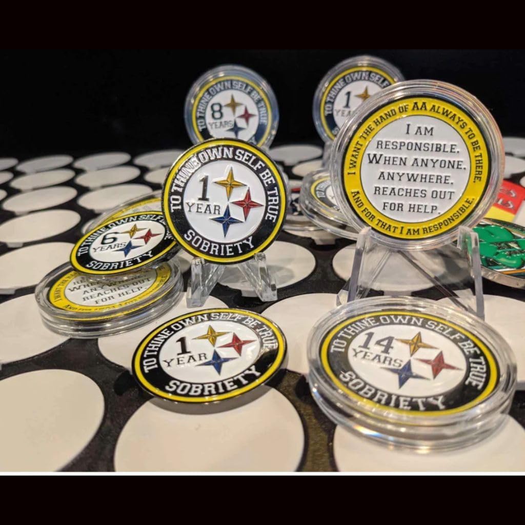 Black and Gold Recovery Medallion in Years 1-50 with Alcoholics Anonymous Responsibility Pledge My Recovery Store