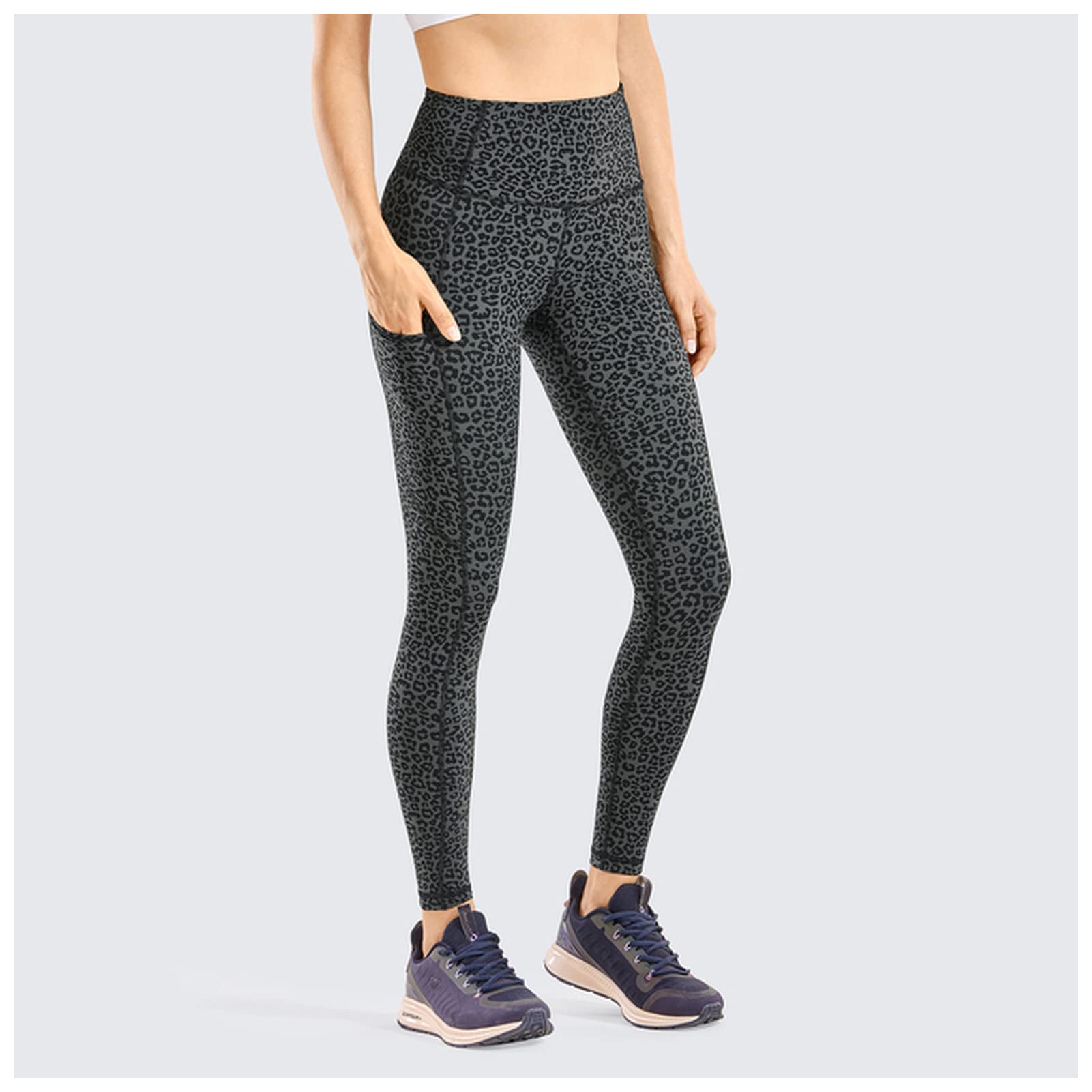 Legginsy gimnastyczne damskie spodnie do jogi z wysokim stanem z kieszeniami legginsy treningowe z szerokimi nogawkami spodnie damskie (nadruk w panterkę 31, rozmiar XS)