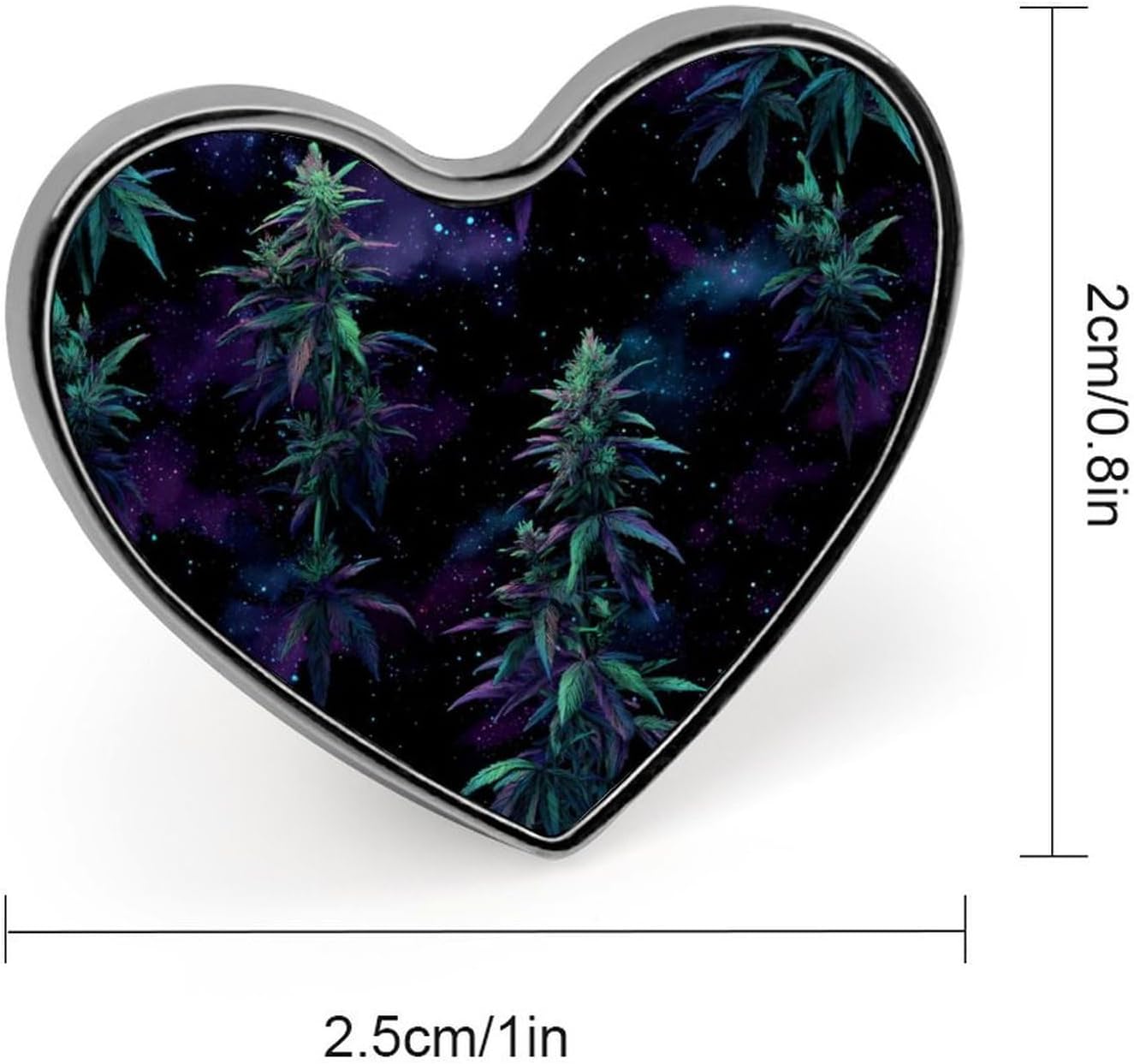 Weed1 Plant in Galaxy Funny Metal Badge 1″ Heart Form Brooch Pin image 2