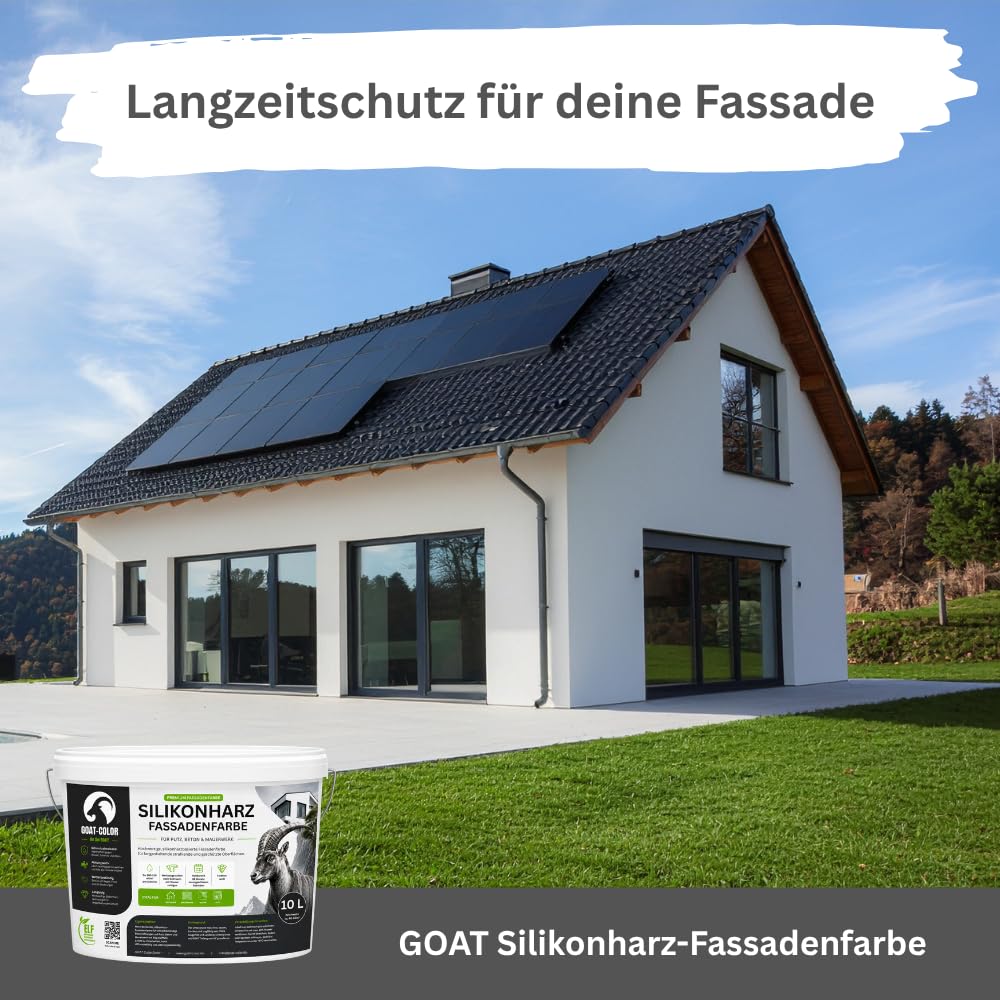 GOAT Silikonharz Fassadenfarbe | Reine Silikonharzfarbe | aktiv gegen Grünbelag (Weiß, 2,5 Liters)