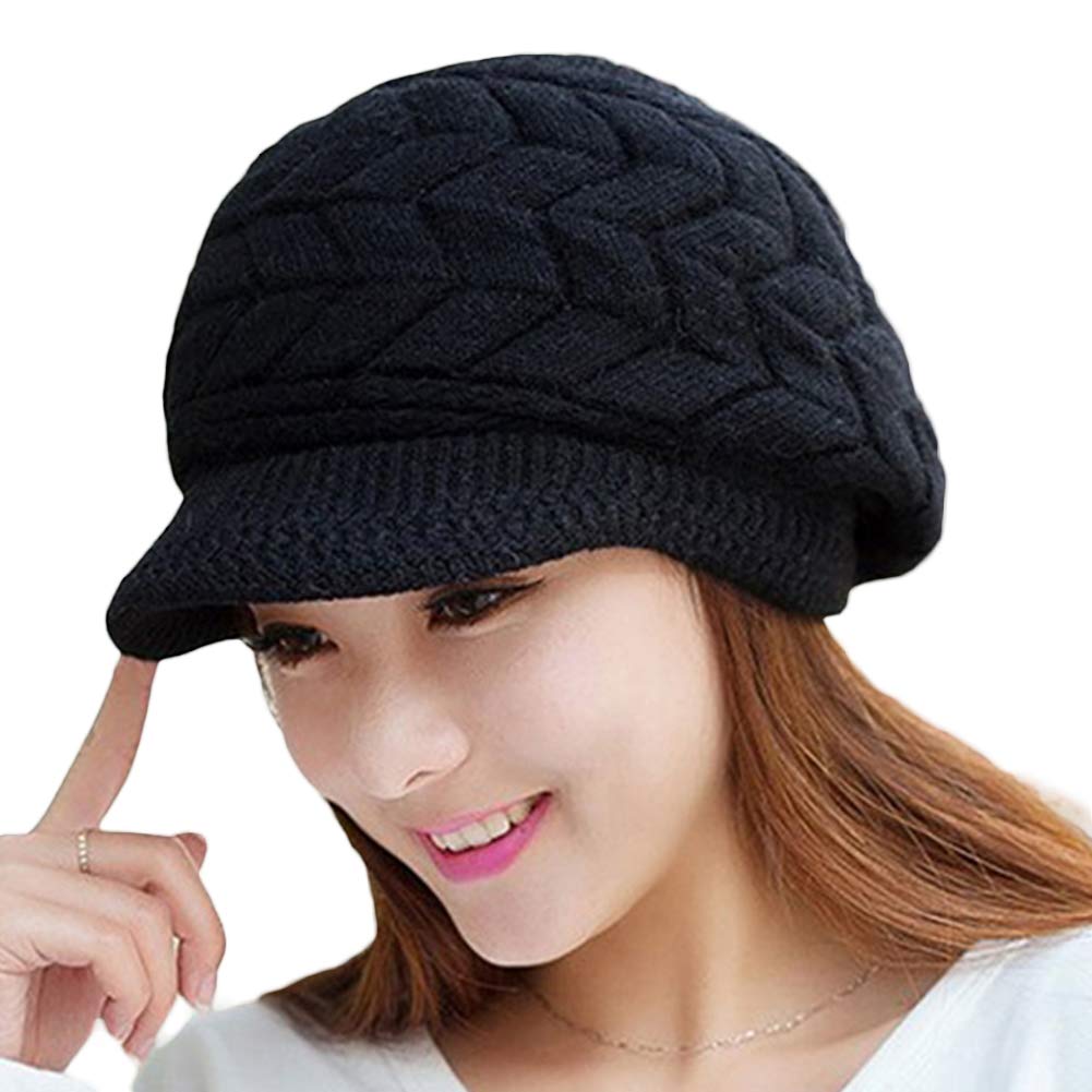 shlutesoyWinter Hat Warm Women Solid Color Thicken Woolen Yarn Knitted Hat Outdoor Peaked Cap
