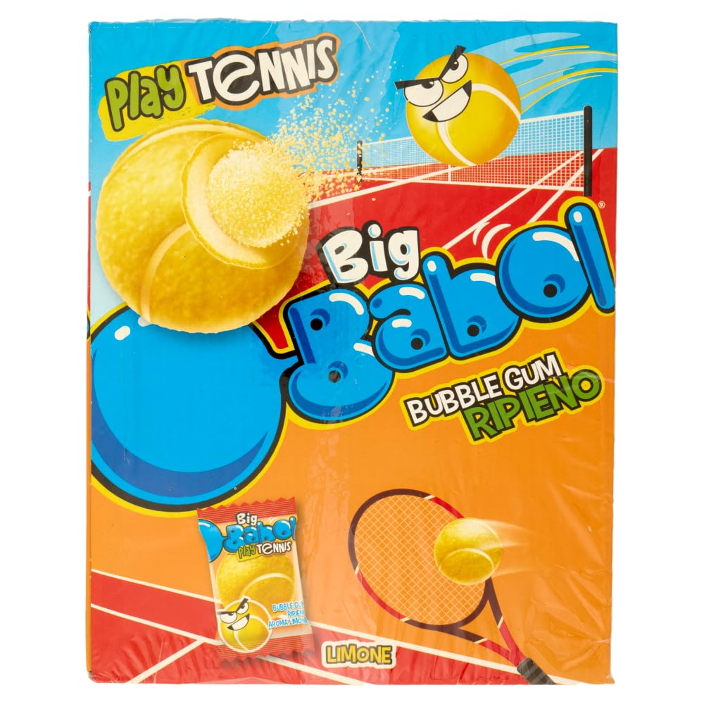 Big Babol Play Tennis, Chewing Gum morbido, Gusto Limone, senza Glutine, Confezione da 200 Gomme da Masticare Monoporzione, Incartate Singolarmente da Condividere, per Feste e Compleanni Bambini