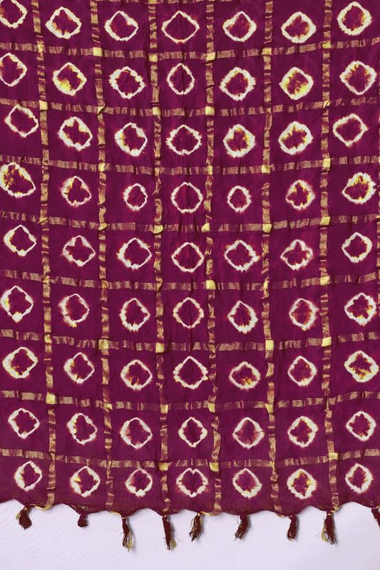 Image of Women Bandhani Dupatta | Traditional Chunri Print with Decorative Border | Lightweight Ethnic Stole for Festive and Wedding Wear