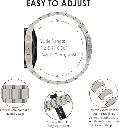 Miniatura 3 de KADES Correa de repuesto de metal para Galaxy Watch 5 Pro de 1.77 pulgadas, 0.78 pulgadas para hombre, grande, XL, para Galaxy Watch 5 4 Band de