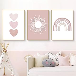 Ueiwffzo Juego de 3 pósteres, imágenes para habitación de niños, niñas, arco iris, color rosa, imágenes decorativas para habitación de bebé, sin marco (21 x 30 cm)