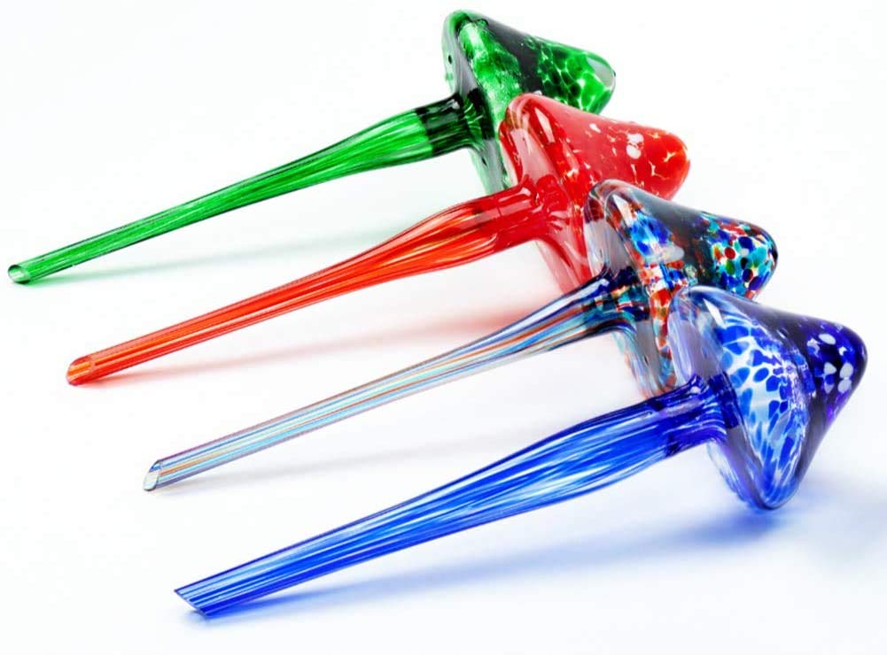 BlazinIndoor Plant Watering Globes | Mushroom Shape | Automatic Self Water Bulbs | Aqua Water Globe | Decorative Hand-Blown Glass | 4pc Deluxe Set (Large)