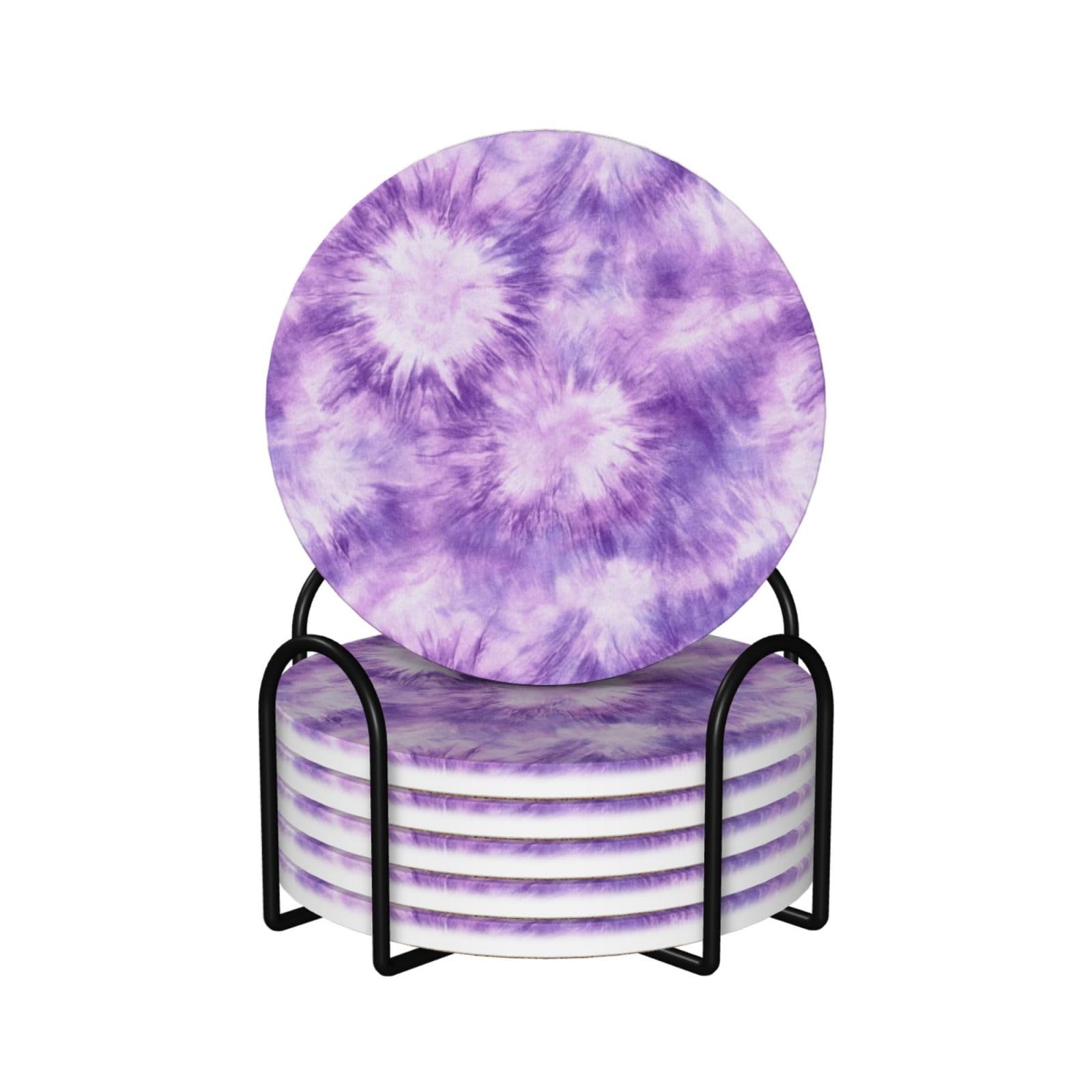 Simple Soft Tie Dye Texture Ceramic Coasters with Holder 6ps