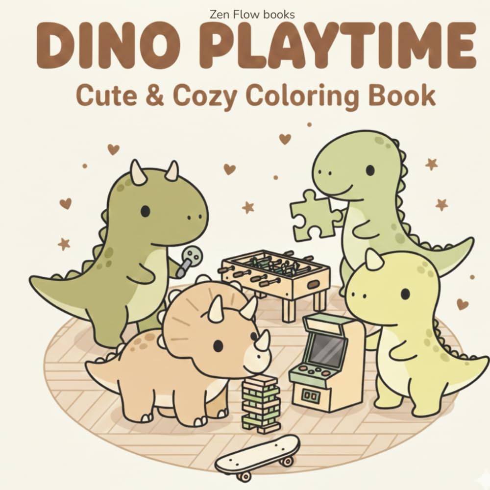 Dino Playtime: Cute & Cozy Dinosaur Coloring Book with Fun Games and Playful Activities