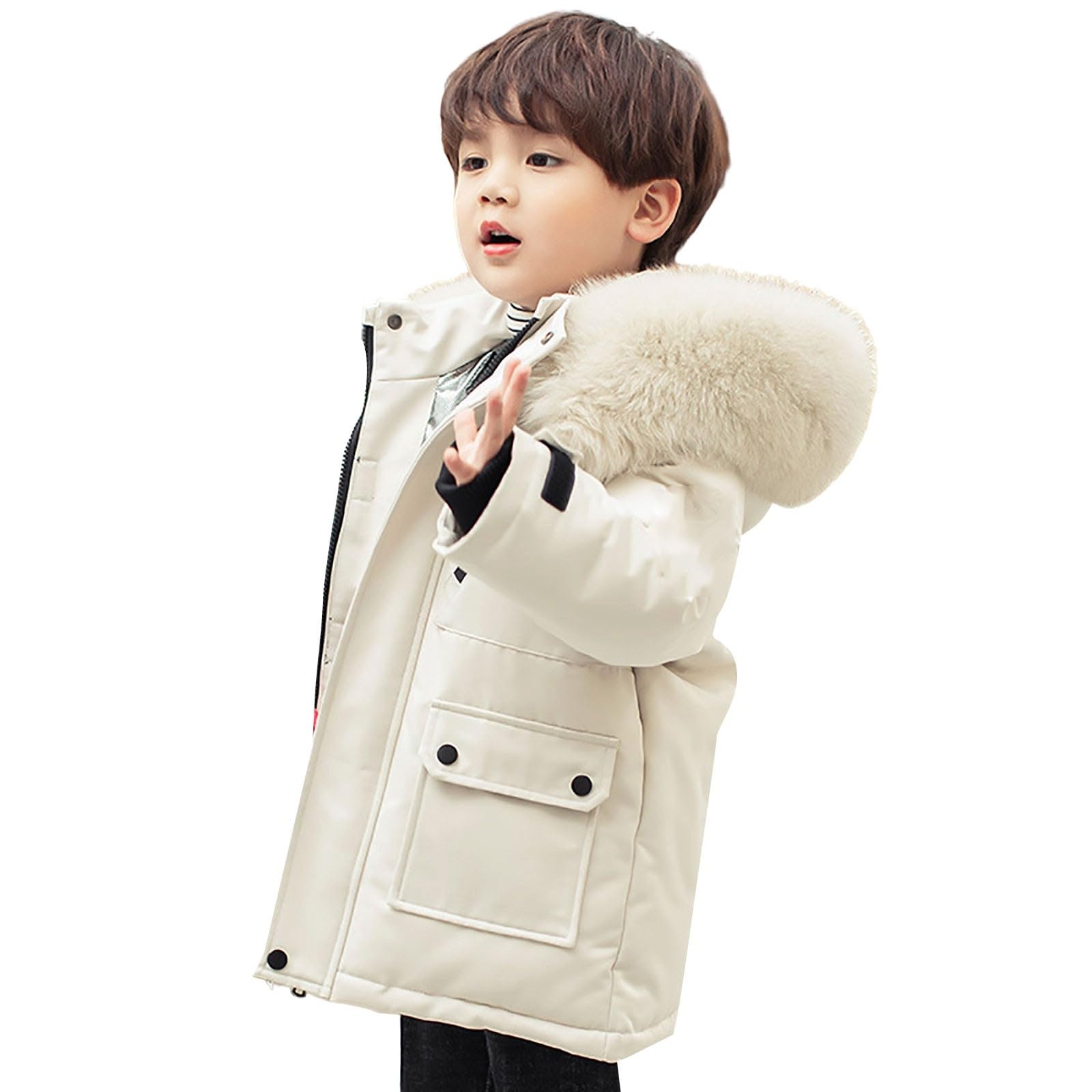 Generisch Piumino per bambini con cappuccio e protezione contro la colpa, giacca trapuntata, tinta unita, a maniche lunghe, comoda e morbida, giacca trapuntata, leggera, elegante
