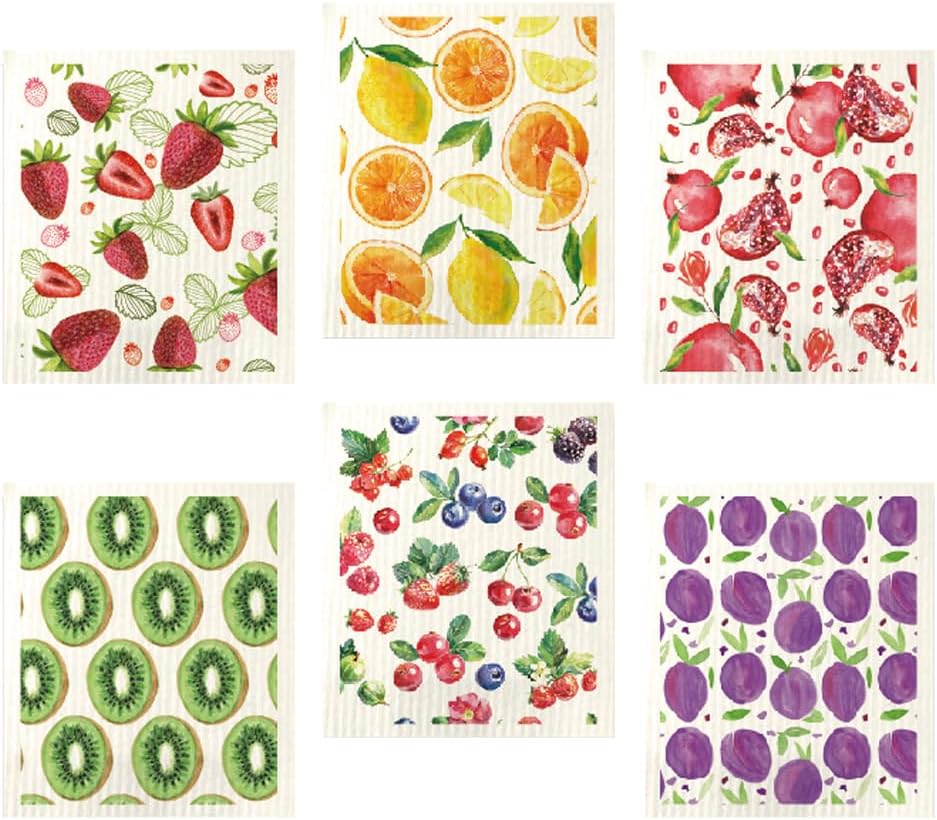 Kitchen Dish Towels Reusable Swedish Dishcloths Set of 6 Natural Cotton Washable Household Dining Room Cleaning Sponges Super Absorbent Dish Rags
