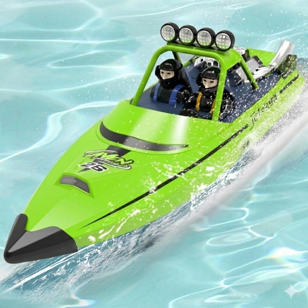 RC Boat W/ 2.4GHz Remote Control, 2 Rechargeable Batteries & LED Lights for Pool Lakes Water, High Speed RC Sport Jet Boat RTR for Adults Gifts Toys (Green)