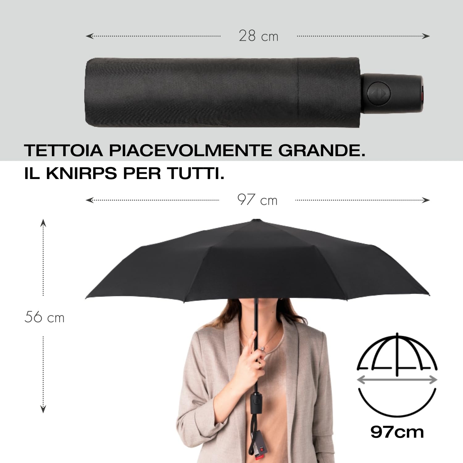 Knirps I.200 Medium Duomatic ombrello con borsa portaombrelli I ombrello tascabile piccolo con pulsante I ombrello automatico I ombrello tascabile leggero e resistente alla pioggia