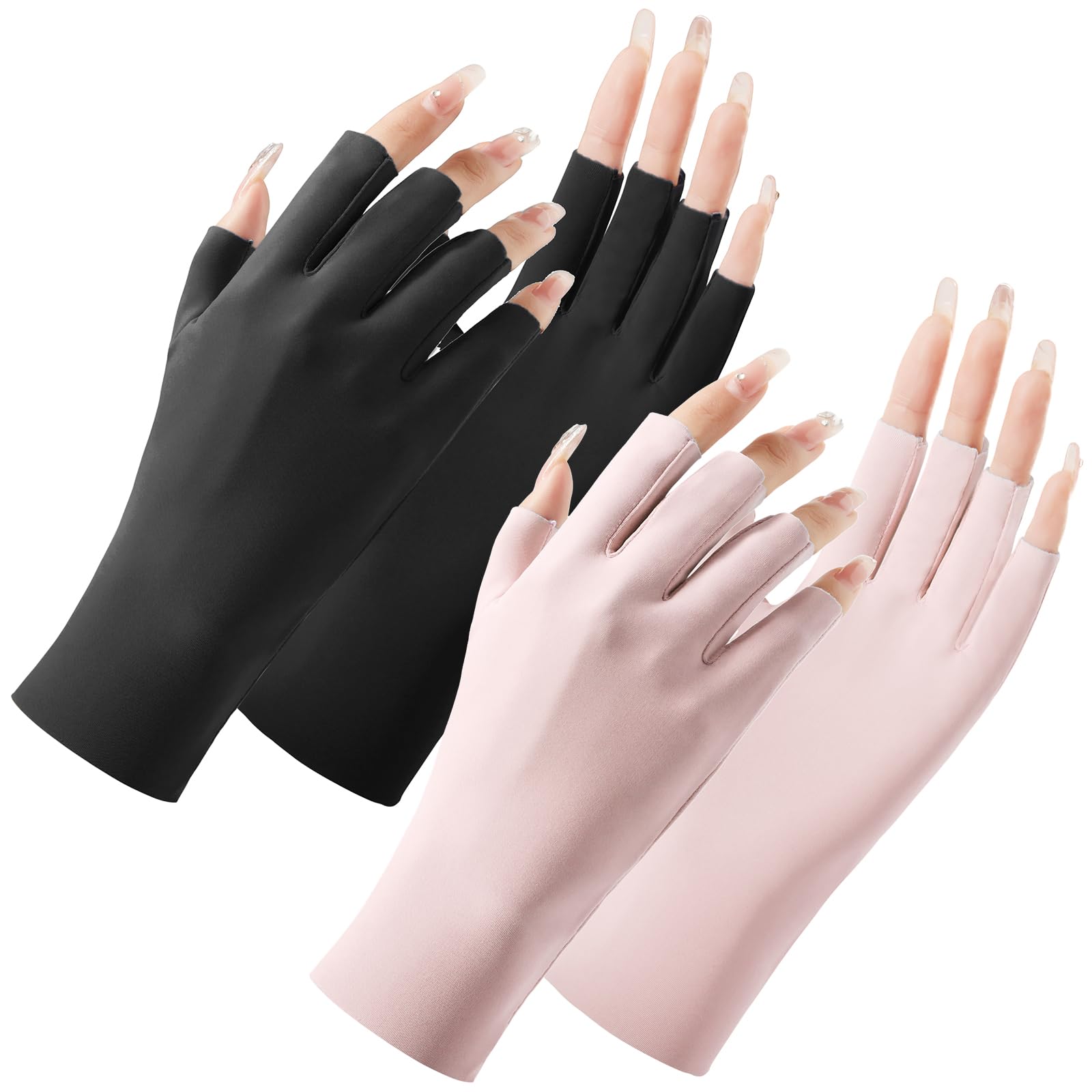 2 Pairs UV Gloves for Gel Manicures, UPF Glove Fingerless Glove for Women, Summer Sunblock Gloves for Driving Riding Women