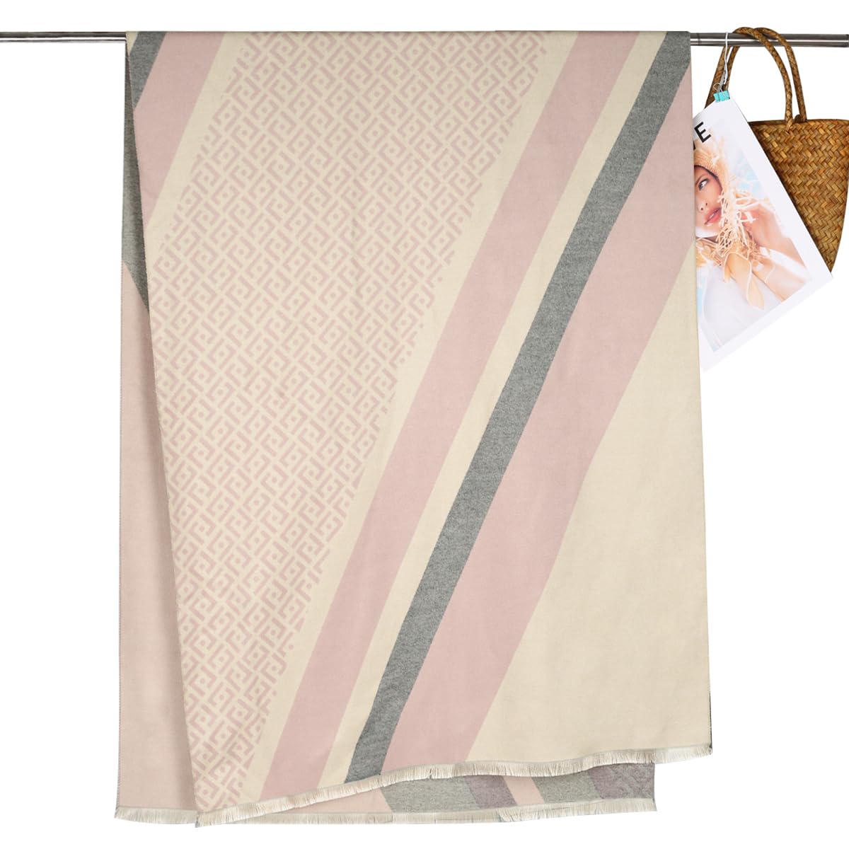 EXTREE Foulards pour femme pashmina soyeux châle pour soirée habillée, couverture, poncho ouvert sur le devant, F-rose., Medium