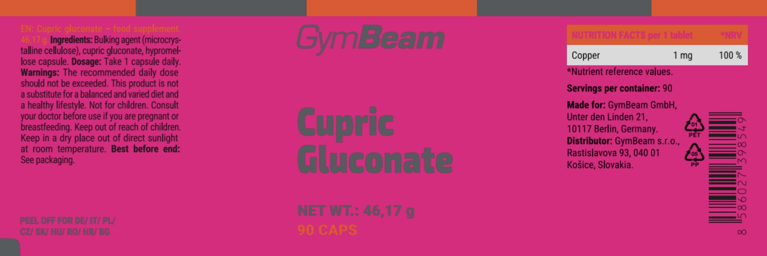 GymBeam Gluconato di Rame - Integratore di Rame per Capelli e Tessuti Connettivi - Alta Biodisponibilità - Capsule Vegane - Supporta Sistema Nervoso e Immunitario - Non OGM, 90 cps