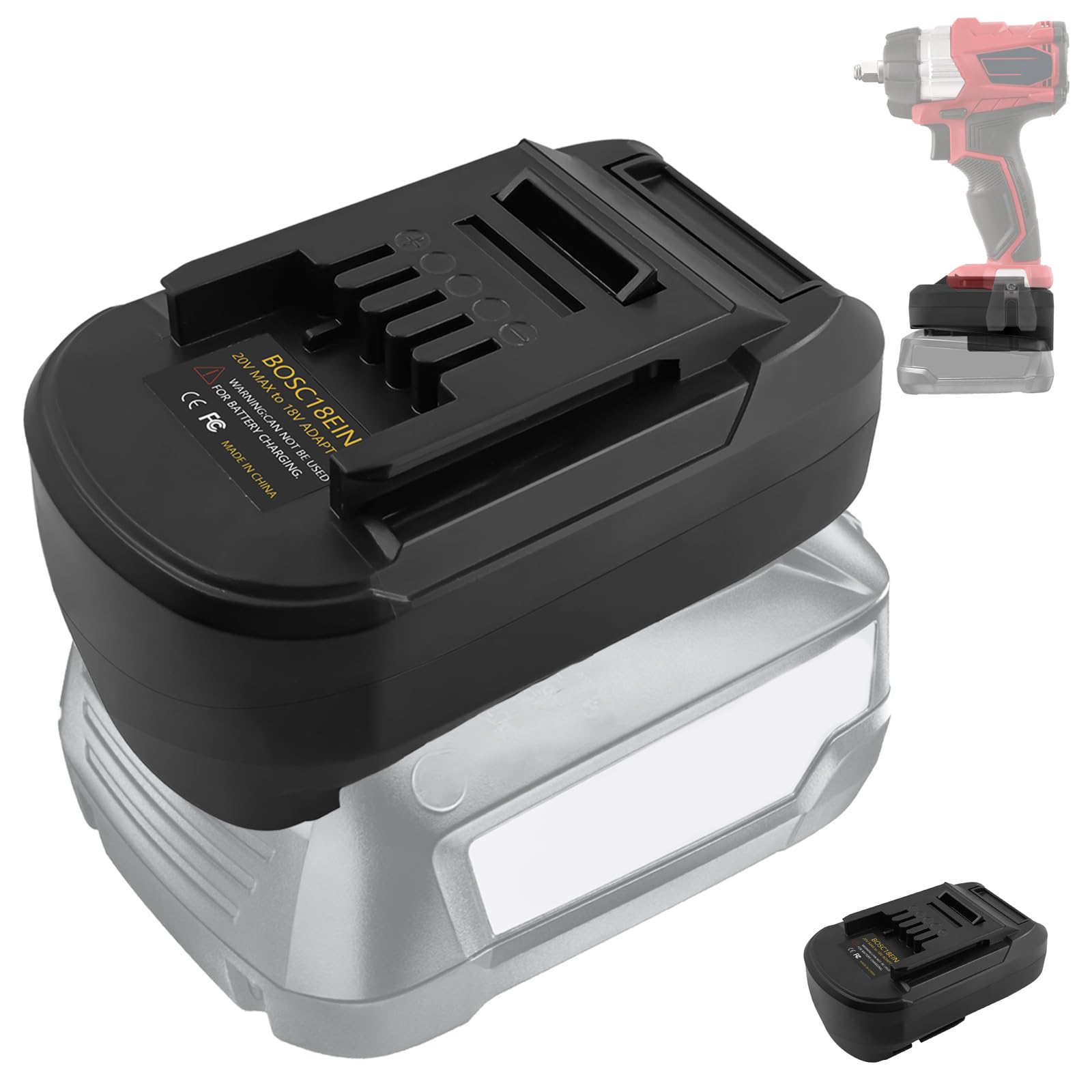 Adapter für Bosch 18V PBA PSB PSR Akku - 18V auf 12V Step Down Konverter mit Zigarettenanzünder Schnittstelle - Stromanschluss für Autogeräte, Power Wheel Adapter für Autokühlschrank