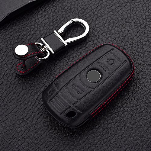 Royalfox(Tm) Luxury 3 Buttons Genuine Leather Smart Keyless Entry Remote Key Fob Case Cover For Bmw 1 2 4 5 6 Series,For Bmw Old Smart Key,With Keychain #TOP6