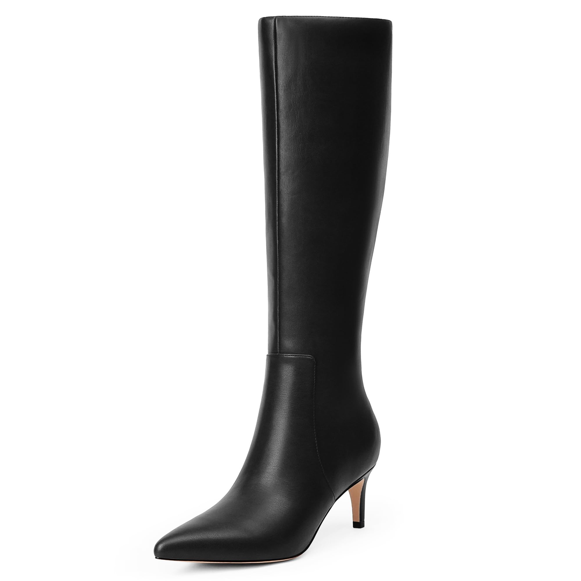 Qiyknee High Boots Women Tall Boots Pointed Toe Kitten Heel