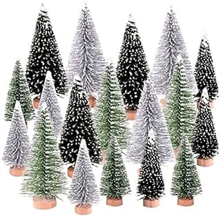 18 PCS Miniature Christmas Tree Small Artificial Miniatures Sisal Snow Frost Trees, Diorama Models, Micro Scenery Landscape Architecture Trees for Christmas Crafts Tabletop Decor