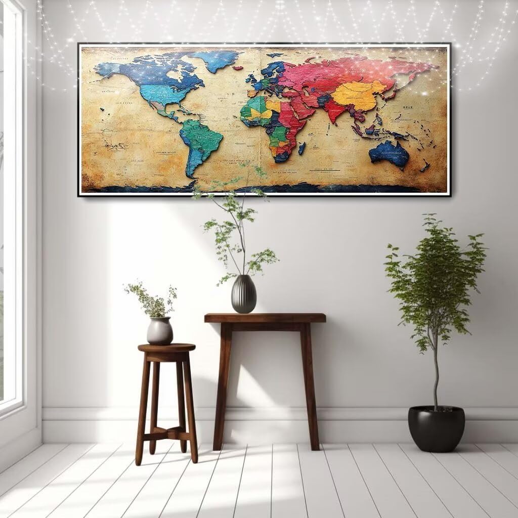 Obraz diamentowy 5D dla dorosłych, krajobraz, mapa, obraz "zrób to sam", obraz dla dzieci (80 x 160 cm), zestaw do malowania kryształkami, dekoracja ścienna 8E-2847