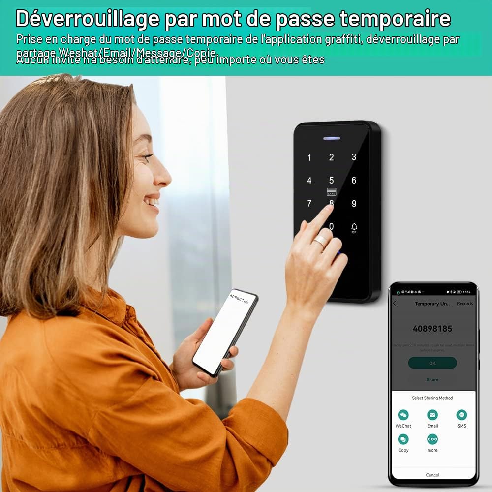 Kit de Contrôle d'accès TUYA Étanche,Clavier Tactile RFID avec Rétro-Éclairage, Serrure Magnétique 180kg,Alimentation 3A,Bouton Interrupteur,Sonnette Filaire,15Porte-clés IC 13,56MHz